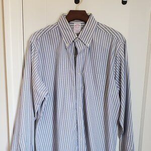 Brooks Brothers Button Down Shirt 16.5/36, Blue/White Stripes, non-iron